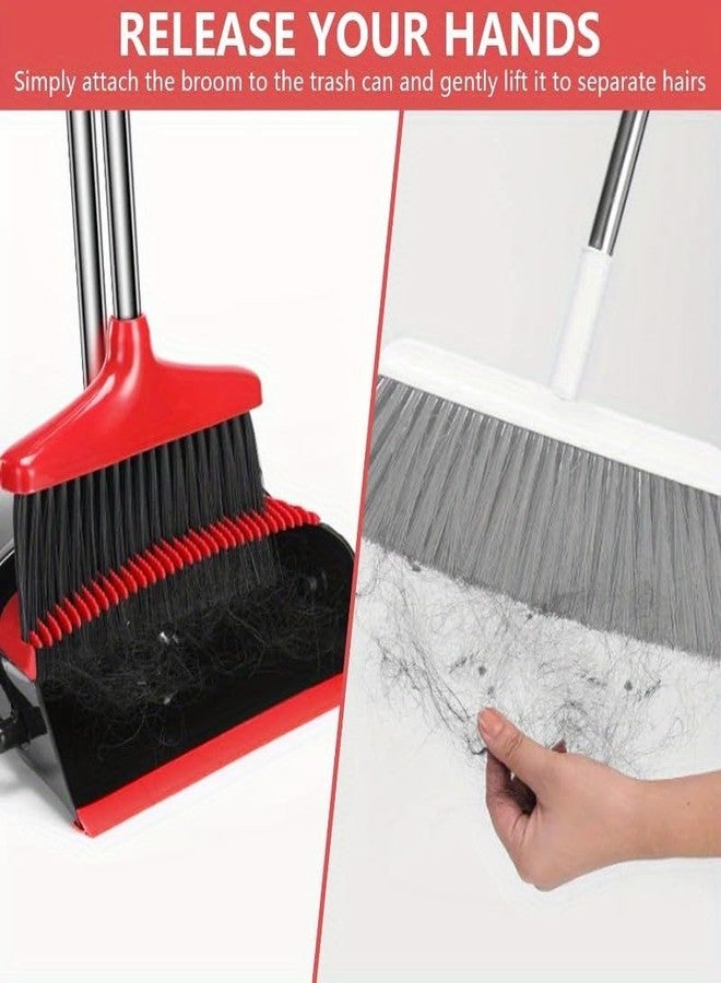 Loonpon Broom with Dustpan Combo Set, 43” Long Handle Broom and Dustpan Set, Upright Standing Dust Pan for Home and Kitchen, Brooms for Sweeping Indoor（Black&Red） - Image 3