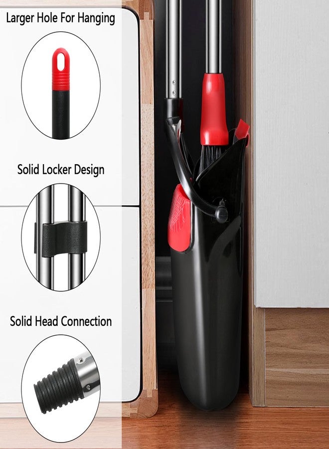 Loonpon Broom with Dustpan Combo Set, 43” Long Handle Broom and Dustpan Set, Upright Standing Dust Pan for Home and Kitchen, Brooms for Sweeping Indoor（Black&Red） - Image 4