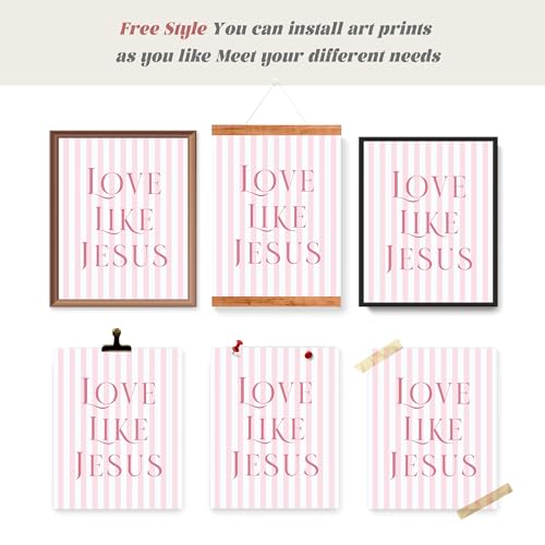 LARTSFRO Coquette Pink Bow Jesus Wall Art Decor Posters, Light Pink Bow Christian Room Bedroom Bathroom Dorm Wall Art Decor Aesthetic for College Teen Girls Gifts, Inspirational Bible Verses Bow Wall Decor, 10x8 Inch Set of 4 Bow Pictures (UNFRAMED) - Image 4