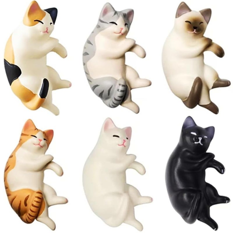 Cat Refrigerator Magnets 6 Lying Cat Fridge Magnets Cute Mini Kawaii Decorative Magnet for Home Kitchen with Strong Magnetic FunnyNovelty Chubby Kitten Refrigerator Magnets