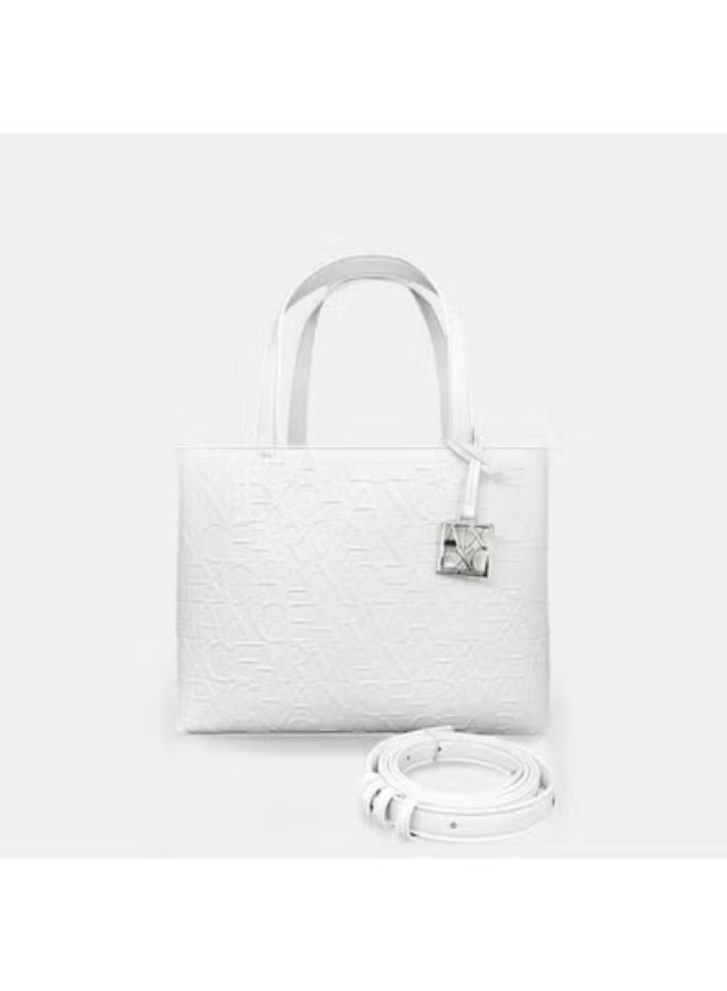 Armani Exchange – White "Tote" Bag with a prominent monogrammed detail - Image 2