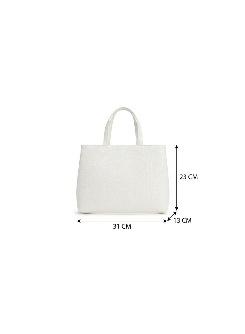 Armani Exchange – White "Tote" Bag with a prominent monogrammed detail - Image 1