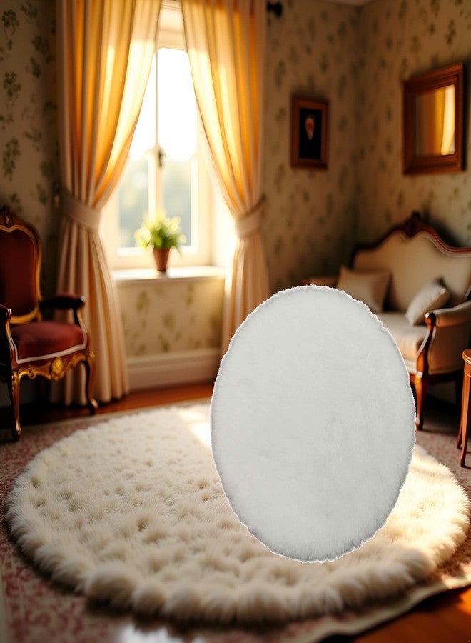 Cauaoa White Round Dollhouse Carpet, Dollhouse Miniature Carpet, Fluffy Mini Rug, Doll House Rug, Lightweight Decor for 1/12, 1/8, 1/6 (4.33x 4.33inch) - Image 3