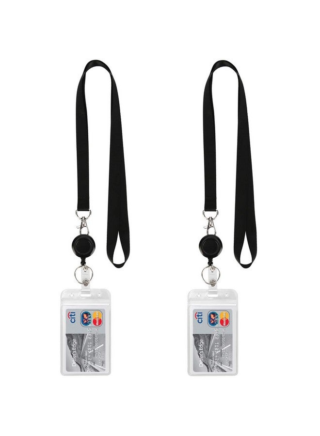 YOUOWO Lanyard Black Retractable Badge Reel With Badge Reel Clip For Id Card Badges Holders Vertical Punched Zipper Waterproof 2 Pack - Image 1