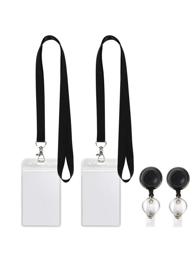 YOUOWO Lanyard Black Retractable Badge Reel With Badge Reel Clip For Id Card Badges Holders Vertical Punched Zipper Waterproof 2 Pack - Image 2