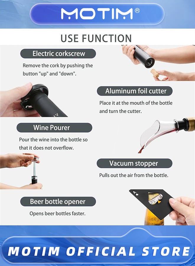 Motim 4 In 1 Wine Opener Electric Automatic Wine Opener Wine Opener Set Wine Bottle Opener Electric Gift Set for Wine Lovers - Image 5