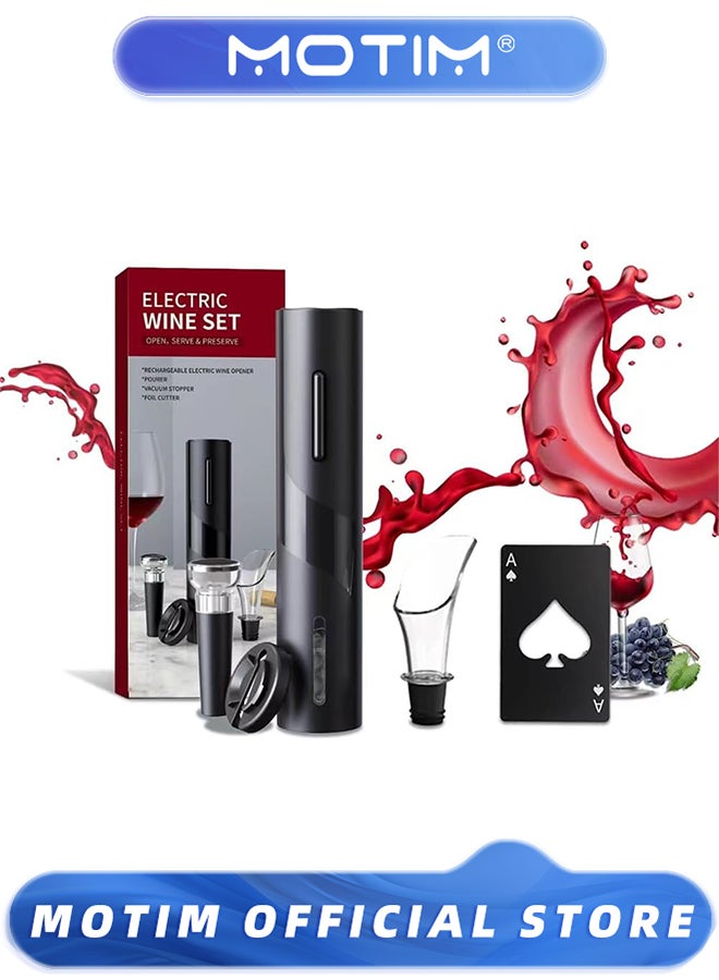 Motim 4 In 1 Wine Opener Electric Automatic Wine Opener Wine Opener Set Wine Bottle Opener Electric Gift Set for Wine Lovers - Image 1