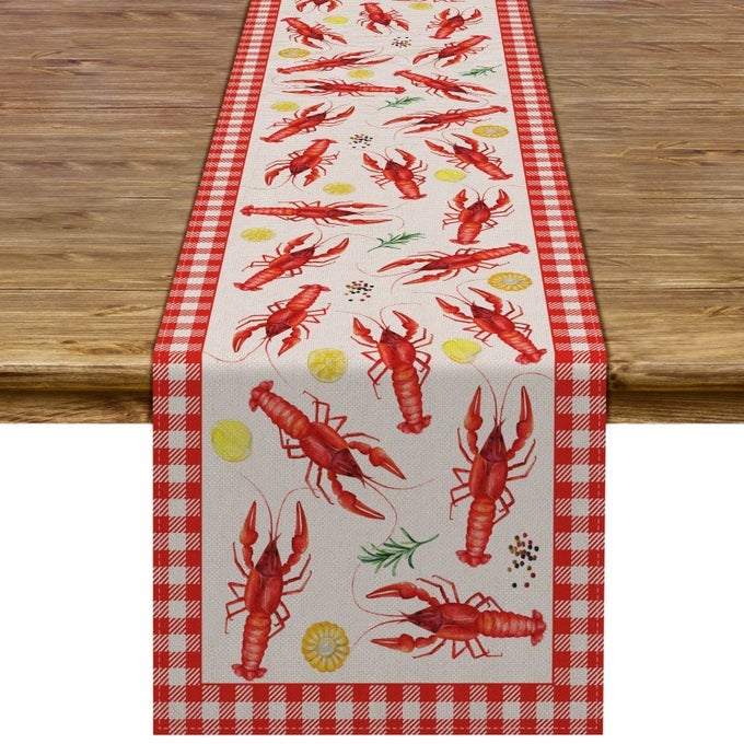 CRAWFISH BOIL TABLE RUNNER LOBSTER BUFFALO PLAID CHECK SEAFOOD BOIL THEMED BIRTHDAY PARTY KITCHEN DINING HOME DECORATION