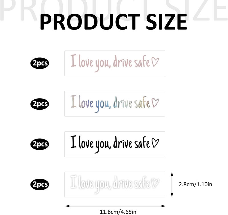 PKRFCJ 8PCS Drive Safe Mirror Sticke,I Love You Drive Safe,Cute Drivesafe Car Window Decals,Funny Rearview Mirrordecal,Suitable for Car Window Mirrors - Image 2