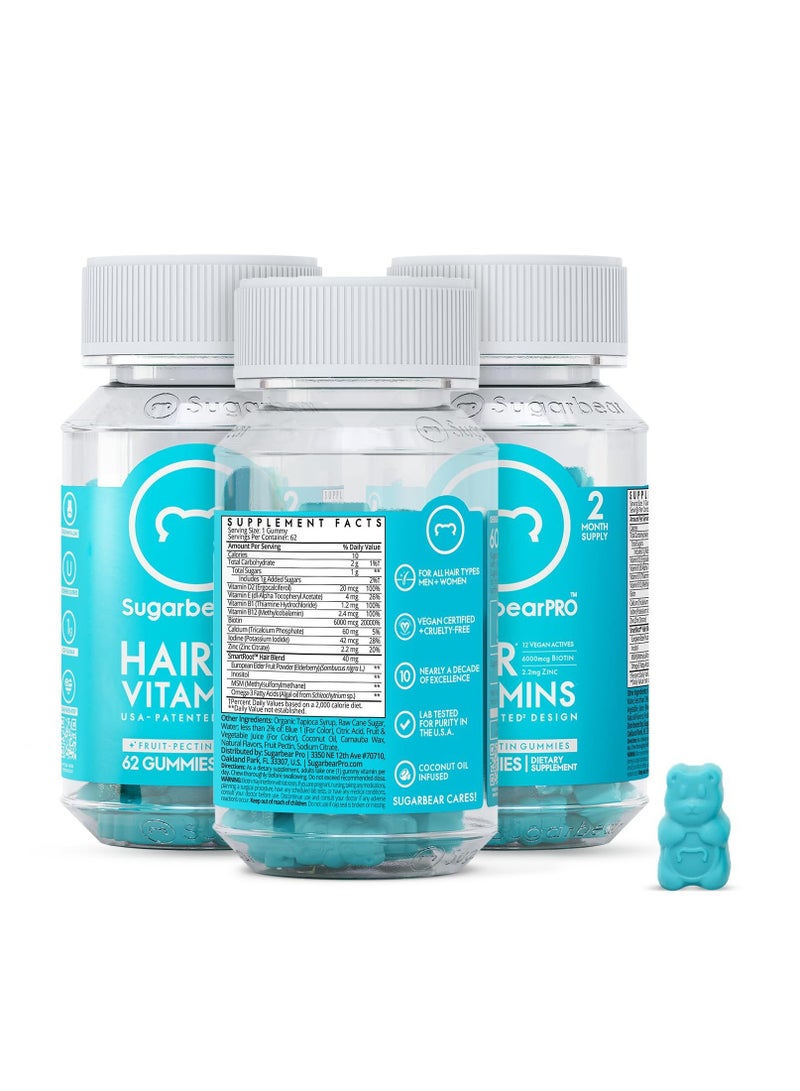 SugarbearPRO Sugarbear Hair Vitamin Gummy 6 Month Supply Extra Strength Biotin 6000mcg, Growth for Men & Women, Vegan Vitamin B12, MSM, Inositol, Omega 3, Elderberry, Certified Kosher, Halal, Cruelty-Free - Image 4