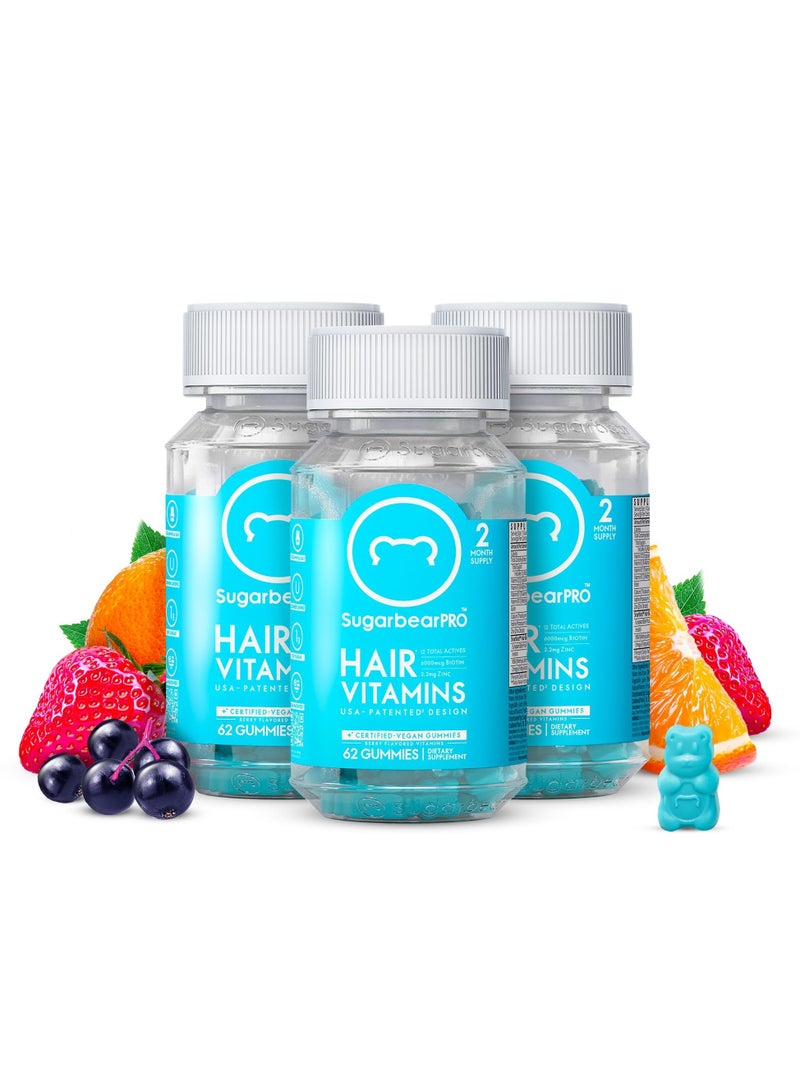 SugarbearPRO Sugarbear Hair Vitamin Gummy 6 Month Supply Extra Strength Biotin 6000mcg, Growth for Men & Women, Vegan Vitamin B12, MSM, Inositol, Omega 3, Elderberry, Certified Kosher, Halal, Cruelty-Free - Image 1