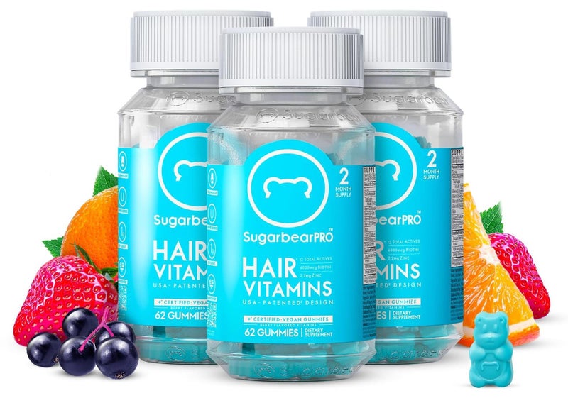 SugarbearPRO Pro Hair Vitamin Gummy 6 Month Supply Extra Strength Biotin 6000mcg, Growth for Men & Women, Vegan Vitamin B12, MSM, Inositol, Omega 3, Elderberry, Certified Kosher, Halal, Cruelty-Free - Image 1