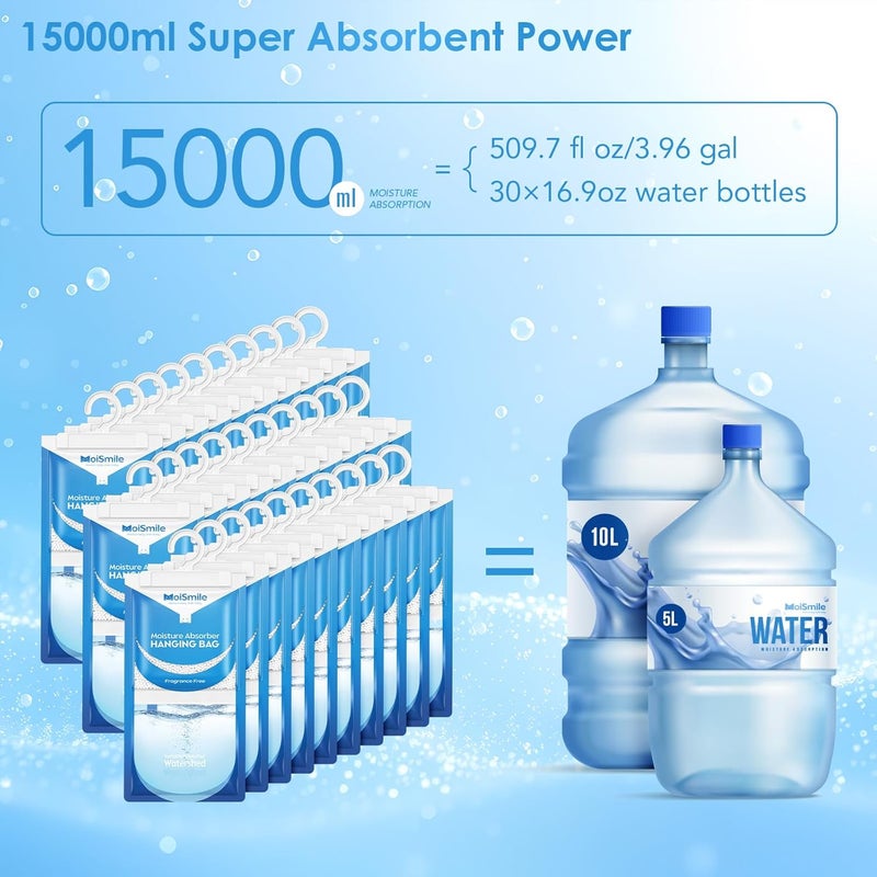 Moismile Moisture Absorbers 30 Pack Fragrance Free, Hanging Closet Dehumidifier Bags, Humidity Absorber, Compact Eliminates Odors Humidity Packs for Car, Bathroom, Bedroom, Basement, 9.8OZ - Image 4