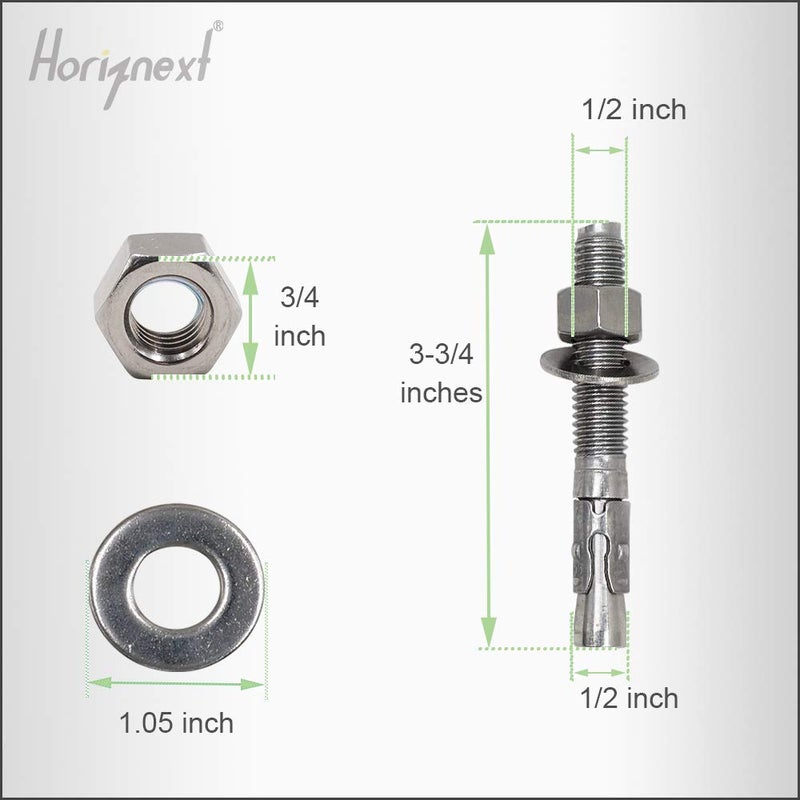 Horiznext 1/2" × 3-3/4" بوصة مثبتات قوية من الفولاذ المقاوم للصدأ، مسامير للخرسانة (4 قطع) - Image 2