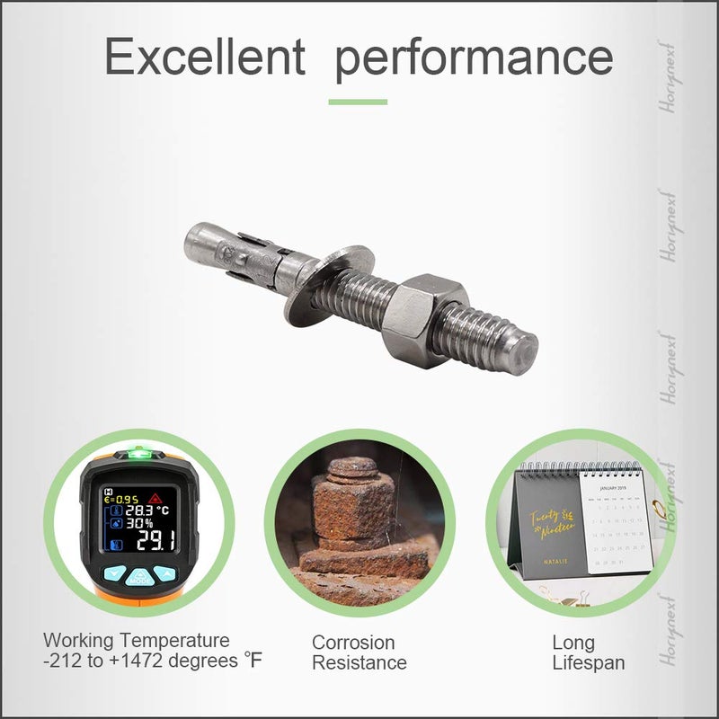 Horiznext 1/2" × 3-3/4" بوصة مثبتات قوية من الفولاذ المقاوم للصدأ، مسامير للخرسانة (4 قطع) - Image 3