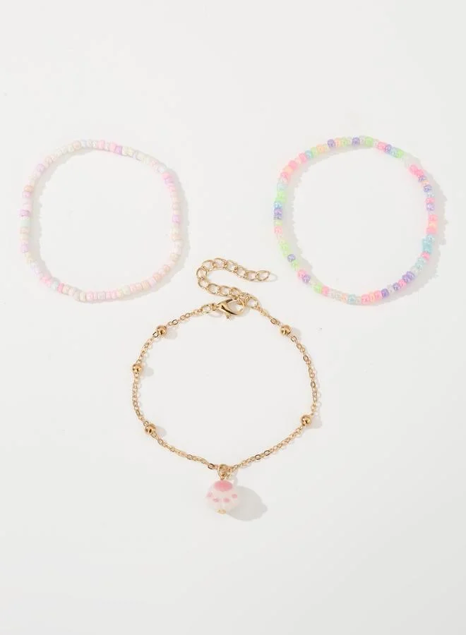 تايك تو طقم خلخال بخرز بشكل مخلب قطة 3 قطع