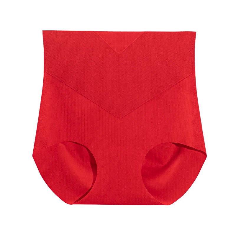Seamless High-Waist Silk Briefs with Antibacterial Crotch Bright red  - Image 1