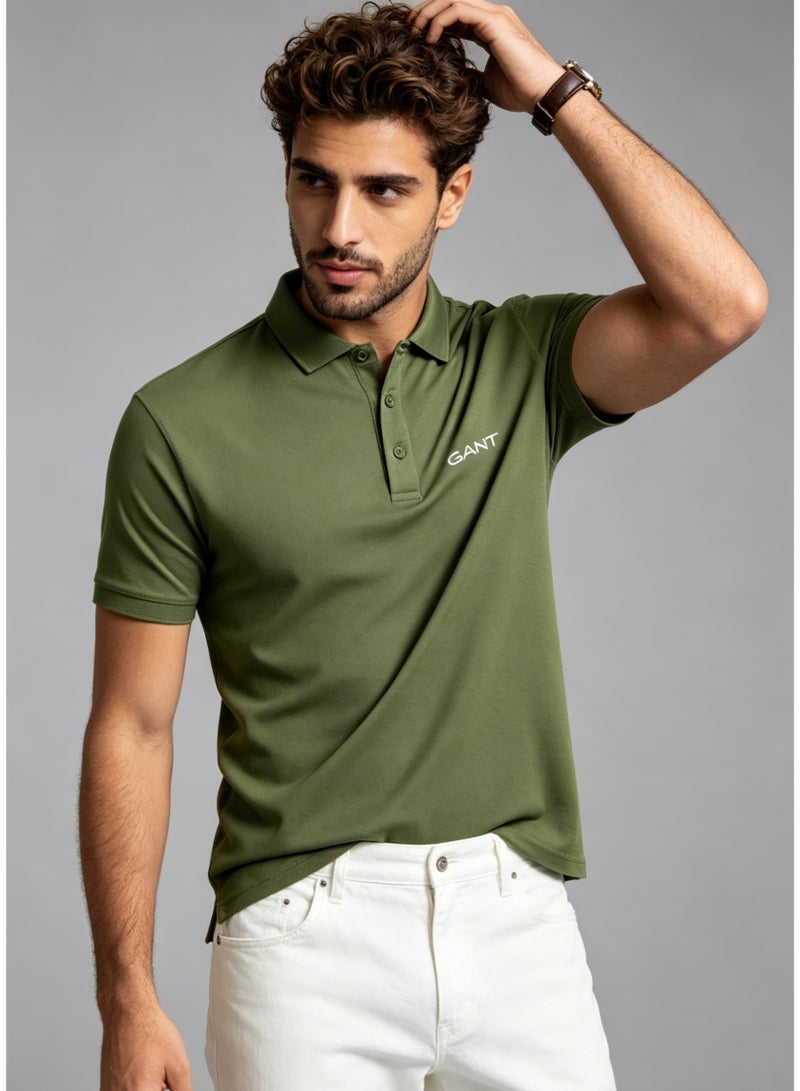 GANT Men's Short Sleeve Solid Polo Shirt, Slim Fit, Casual & Street Style, Olive Green - Image 1