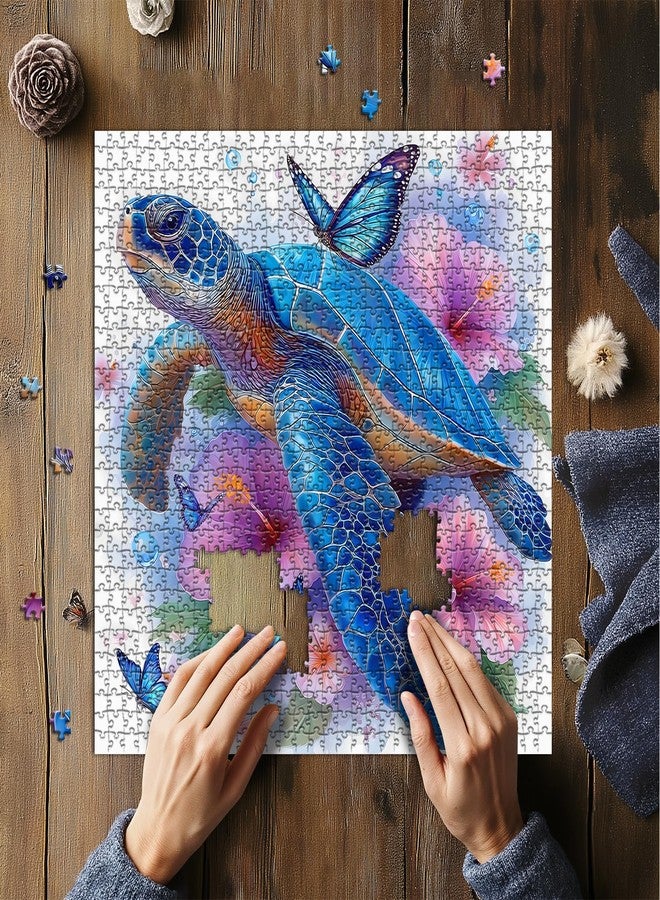 PICKFORU Sea Turtle Puzzles for Adults 1000 Piece, PICKFORU Flower Animal Art Jigsaw Puzzles Nature, Unique Floral Butterfly Blue Turtle Puzzles for Adults - Image 5