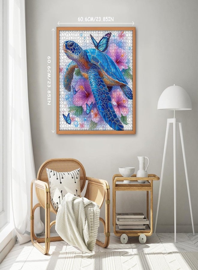 PICKFORU Sea Turtle Puzzles for Adults 1000 Piece, PICKFORU Flower Animal Art Jigsaw Puzzles Nature, Unique Floral Butterfly Blue Turtle Puzzles for Adults - Image 4