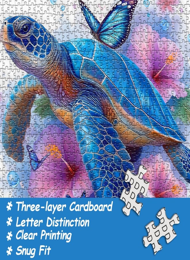 PICKFORU Sea Turtle Puzzles for Adults 1000 Piece, PICKFORU Flower Animal Art Jigsaw Puzzles Nature, Unique Floral Butterfly Blue Turtle Puzzles for Adults - Image 3