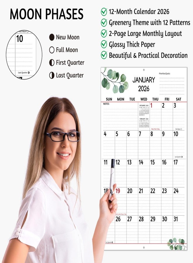 BowCuk 2026 Wall Calendar - Large Print Calendar 2026, 12 Monthly Calendar, Jan. 2026 - Dec. 2026, 14.6 x 22.8 In (Open), 2026 Calendar with Big Numbers, Large Grid, Notes, Moon Phases, Great for Planning - Image 4
