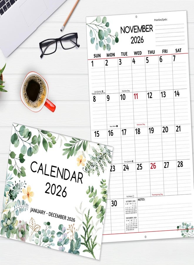 BowCuk 2026 Wall Calendar - Large Print Calendar 2026, 12 Monthly Calendar, Jan. 2026 - Dec. 2026, 14.6 x 22.8 In (Open), 2026 Calendar with Big Numbers, Large Grid, Notes, Moon Phases, Great for Planning - Image 2
