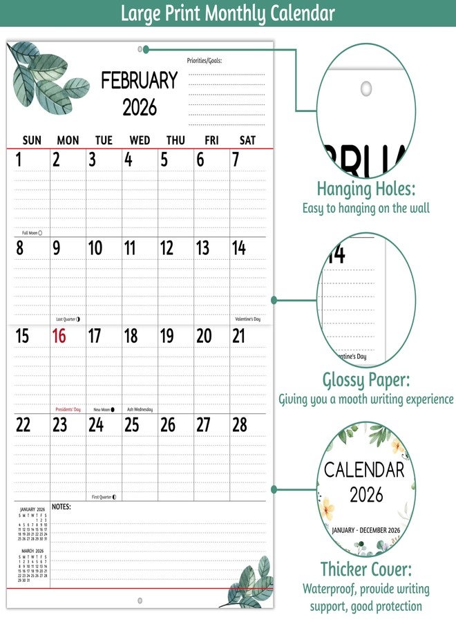BowCuk 2026 Wall Calendar - Large Print Calendar 2026, 12 Monthly Calendar, Jan. 2026 - Dec. 2026, 14.6 x 22.8 In (Open), 2026 Calendar with Big Numbers, Large Grid, Notes, Moon Phases, Great for Planning - Image 5