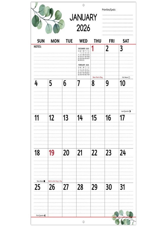 BowCuk 2026 Wall Calendar - Large Print Calendar 2026, 12 Monthly Calendar, Jan. 2026 - Dec. 2026, 14.6 x 22.8 In (Open), 2026 Calendar with Big Numbers, Large Grid, Notes, Moon Phases, Great for Planning - Image 1