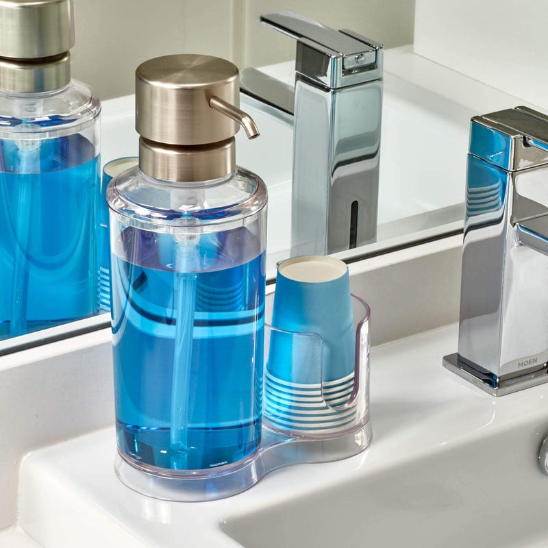 InterDesign iDesign Mouthwash Dispenser Pump with Attached Paper Cup Holder Caddy, The Clarity Collection â€“ 6.25â€ x 3.5â€ x 9.25â€, Clear - Image 3