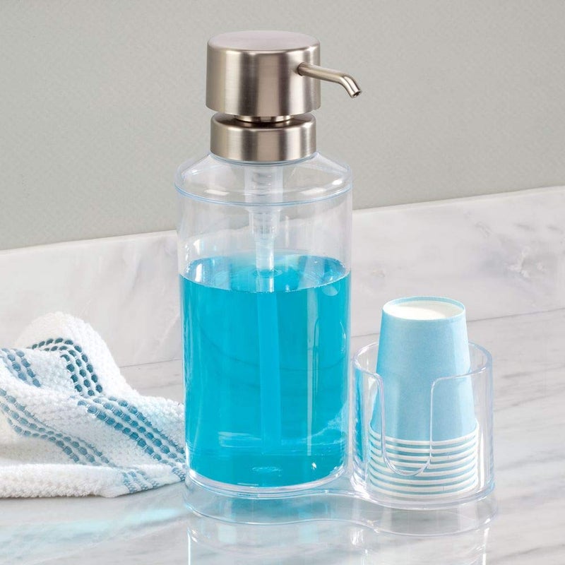 InterDesign iDesign Mouthwash Dispenser Pump with Attached Paper Cup Holder Caddy, The Clarity Collection â€“ 6.25â€ x 3.5â€ x 9.25â€, Clear - Image 2