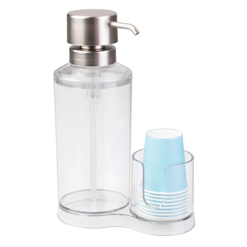 InterDesign iDesign Mouthwash Dispenser Pump with Attached Paper Cup Holder Caddy, The Clarity Collection â€“ 6.25â€ x 3.5â€ x 9.25â€, Clear - Image 5
