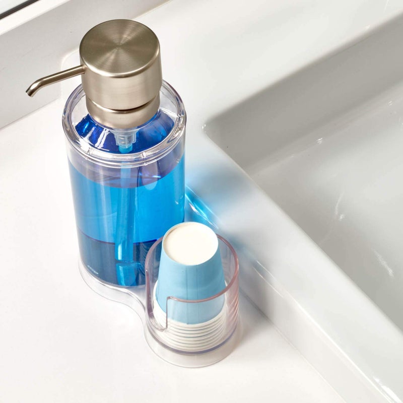 InterDesign iDesign Mouthwash Dispenser Pump with Attached Paper Cup Holder Caddy, The Clarity Collection â€“ 6.25â€ x 3.5â€ x 9.25â€, Clear - Image 4