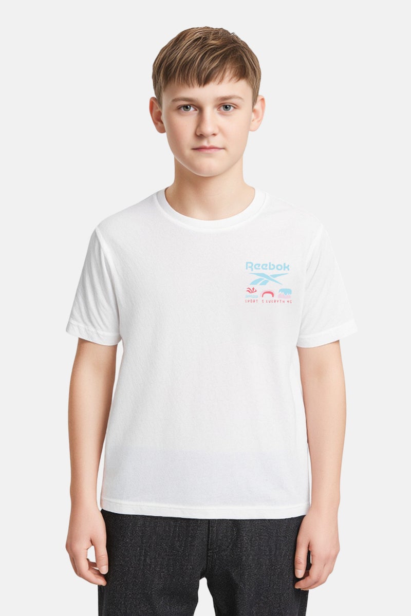 Reebok تي شيرت رياضي للأطفال الأولاد بشعار العلامة التجارية، أبيض - Image 1