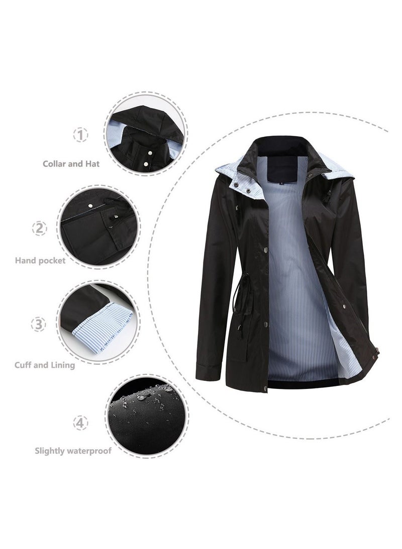 Loquat New Women's Autumn/Winter Detachable Hooded Windbreaker Black  - Image 2
