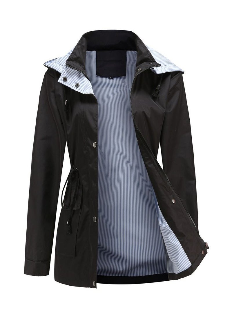 Loquat New Women's Autumn/Winter Detachable Hooded Windbreaker Black  - Image 1