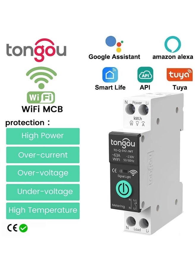 تونغو مُقَطِّع دارة ذكي TUYA WiFi MCB لحماية من التيار الزائد والجهد المنخفض مع عداد كهرباء، مفتاح تحكم لاسلكي 1-63A - Image 1