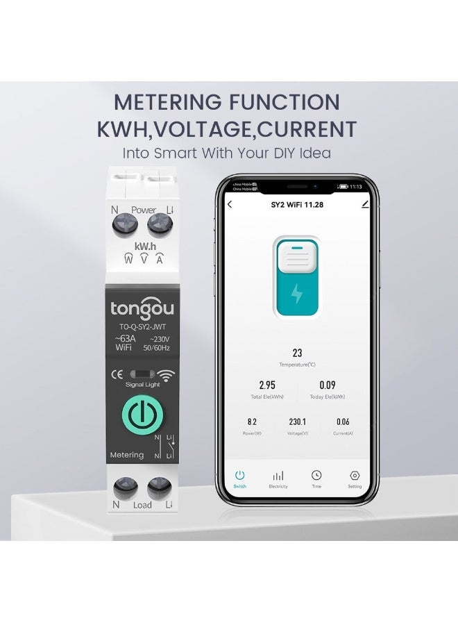 تونغو مُقَطِّع دارة ذكي TUYA WiFi MCB لحماية من التيار الزائد والجهد المنخفض مع عداد كهرباء، مفتاح تحكم لاسلكي 1-63A - Image 3