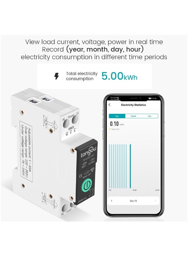 تونغو مُقَطِّع دارة ذكي TUYA WiFi MCB لحماية من التيار الزائد والجهد المنخفض مع عداد كهرباء، مفتاح تحكم لاسلكي 1-63A - Image 5