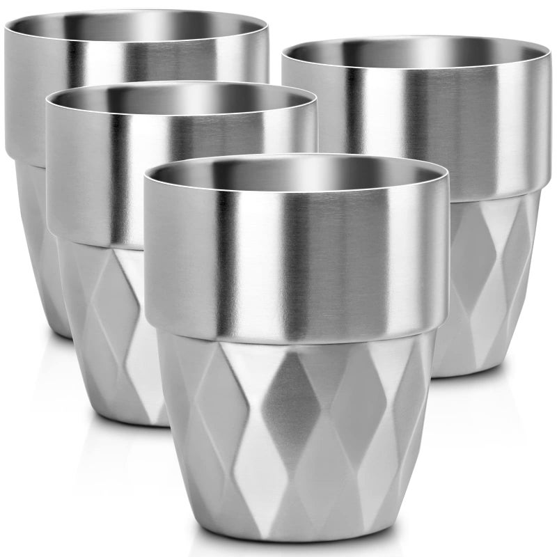 Beasea Stainless Steel Cup, 10 oz Set of 4 Stackable Stainless Steel Insulated Cups, Small Metal Cup Double Wall Tumbler Vacuum Metal Drinking Glasses for Home Restaurant Outdoors Camping Party - Image 1