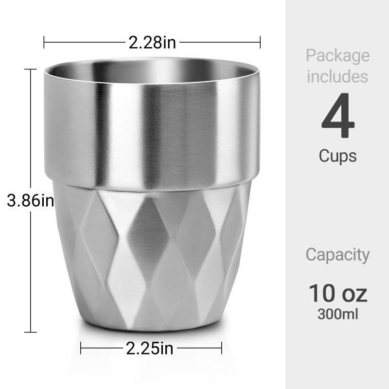 Beasea Stainless Steel Cup, 10 oz Set of 4 Stackable Stainless Steel Insulated Cups, Small Metal Cup Double Wall Tumbler Vacuum Metal Drinking Glasses for Home Restaurant Outdoors Camping Party - Image 3