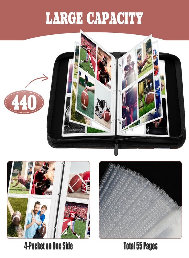 lanfrom Trading Card Binder with Sleeves, 4-Pocket Football Card Binder Premium 440 Double Sided Pocket PU Card Collection Binder, Display Case with Football Card Sleeves Card Holder Protectors Set - Image 4