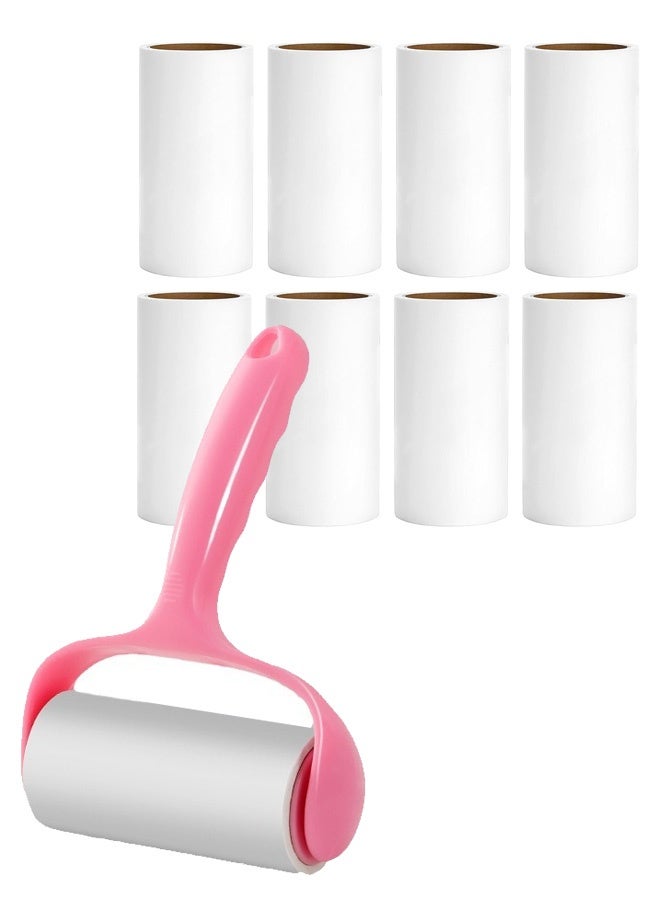 1 بكرة + 9 لفات من مجموعات الورق لإزالة الوبر المنزلي متعدد الوظائف بكرة شعر الحيوانات الأليفة للملابس والأثاث والفراش تتضمن مقبض وغطاء غبار محمول وسهل الاستخدام - Image 1