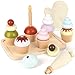 Pillowhale Wooden Cupcake Play Food Set 21 PCS Pretend Cupcakes with Interchangeable Toppings Candle Tray Piping Bag Mitt Birthday Cake Toy for Kids Kitchen Tea Party Play Ages 3 - Image 2