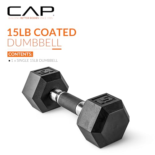 CAP Barbell دمبل هكس مطلي بالمطاط من CAP باربل 15 رطل مع مقبض مبطن - مفرد | مقبض مريح - Image 2