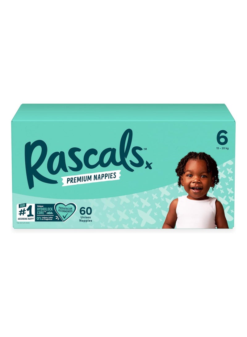 Premium Baby Diapers - Comfortable & Leak-Proof Diaper for Babies 15-20 kg - Soft & Gentle Diapers Size 6 - Jumbo Box (60 Count)