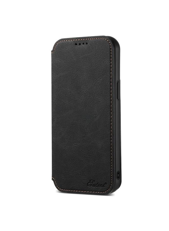 Suteni Case For iPhone 15 Pro J06 Retro Matte Litchi Texture Leather MagSafe Phone Case - Image 2