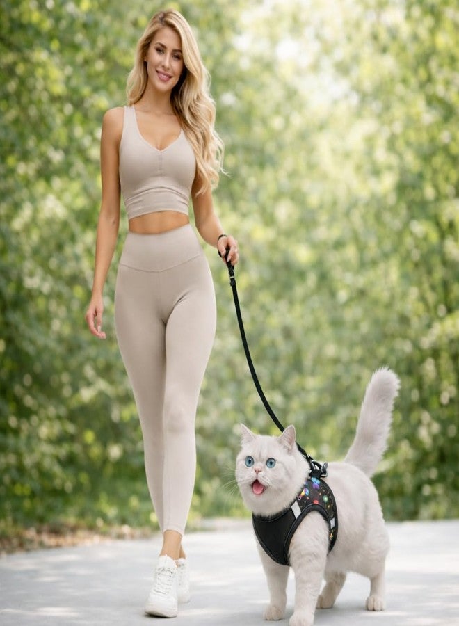 Berlin's PET ACCESSORIES Berlin's Cat Harness with Leash for Outdoor, Walking, Escape Proof, Air Mesh Fabric, Easy Control, Adjustable & Durable Cat Leash with Harness for Cats (Black-Printed Black, Medium) - Image 3