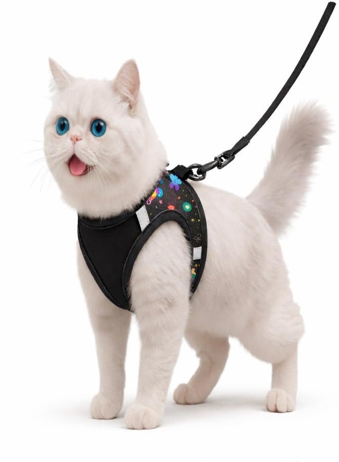 Berlin's PET ACCESSORIES Berlin's Cat Harness with Leash for Outdoor, Walking, Escape Proof, Air Mesh Fabric, Easy Control, Adjustable & Durable Cat Leash with Harness for Cats (Black-Printed Black, Medium) - Image 1