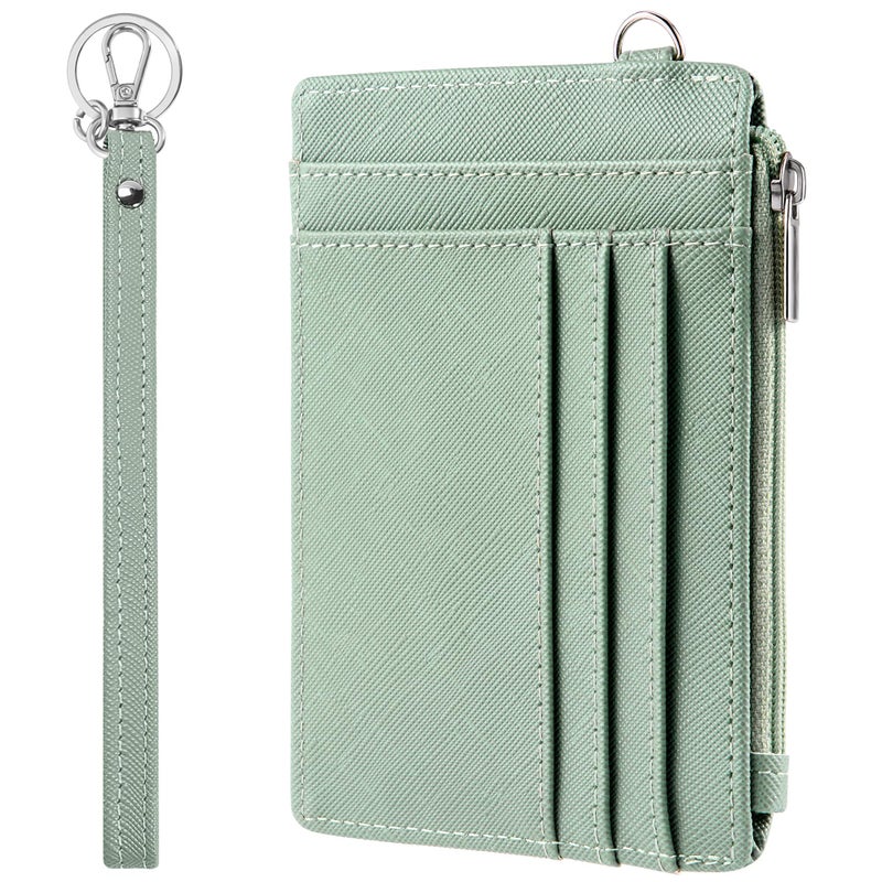 SEAVILIA Small Wallet for Women Slim Wristlet Keychain Wallets RFID Credit Card Holder With Zipper Pocket, ID Window (Light Green) - Image 1